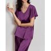 Ekouaer Women’s Satin Silky Pajama Set 2 Piece Short Sleeve Shirt with Long Pants Pjs Sets Soft PJ Loungewear S-XXL(Purple)