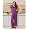 Ekouaer Women’s Satin Silky Pajama Set 2 Piece Short Sleeve Shirt with Long Pants Pjs Sets Soft PJ Loungewear S-XXL(Purple)
