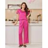 Ekouaer Women’s Satin Silky Pajama Set 2 Piece Short Sleeve Shirt with Long Pants Pjs Sets Soft PJ Loungewear S-XXL(Rose Red)