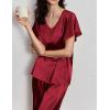 Ekouaer Women’s Satin Silky Pajama Set 2 Piece Short Sleeve Shirt with Long Pants Pjs Sets Soft PJ Loungewear S-XXL(Wine Red)