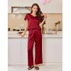 Ekouaer Women’s Satin Silky Pajama Set 2 Piece Short Sleeve Shirt with Long Pants Pjs Sets Soft PJ Loungewear S-XXL(Wine Red)