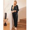 Ekouaer Womens Satin Silky Pajama Set Long Sleeve Top with Long Pajama Pant Set Soft PJ Loungewear(Black)