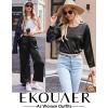 Ekouaer Womens Satin Silky Pajama Set Long Sleeve Top with Long Pajama Pant Set Soft PJ Loungewear(Black)