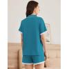 Ekouaer Womens Short Sleeve Pajamas Set Soft Sleepwear Button Down Lounge Set Lace Top and Shorts Pj Nightwear(Blue Green)