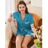 Ekouaer Womens Short Sleeve Pajamas Set Soft Sleepwear Button Down Lounge Set Lace Top and Shorts Pj Nightwear(Blue Green)