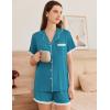 Ekouaer Womens Short Sleeve Pajamas Set Soft Sleepwear Button Down Lounge Set Lace Top and Shorts Pj Nightwear(Blue Green)