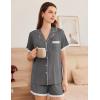 Ekouaer Womens Short Sleeve Pajamas Set Soft Sleepwear Button Down Lounge Set Lace Top and Shorts Pj Nightwear(Deep Grey)