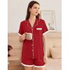 Ekouaer Womens Short Sleeve Pajamas Set Soft Sleepwear Button Down Lounge Set Lace Top and Shorts Pj Nightwear(Deep Red)