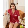 Ekouaer Womens Short Sleeve Pajamas Set Soft Sleepwear Button Down Lounge Set Lace Top and Shorts Pj Nightwear(Deep Red)