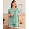 Ekouaer Womens Short Sleeve Pajamas Set Soft Sleepwear Button Down Lounge Set Lace Top and Shorts Pj Nightwear(Green)