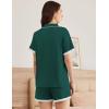 Ekouaer Womens Short Sleeve Pajamas Set Soft Sleepwear Button Down Lounge Set Lace Top and Shorts Pj Nightwear(Lake Green)