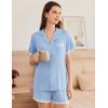 Ekouaer Womens Short Sleeve Pajamas Set Soft Sleepwear Button Down Lounge Set Lace Top and Shorts Pj Nightwear(Light Blue)