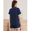 Ekouaer Womens Short Sleeve Pajamas Set Soft Sleepwear Button Down Lounge Set Lace Top and Shorts Pj Nightwear(Navy Blue)