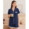 Ekouaer Womens Short Sleeve Pajamas Set Soft Sleepwear Button Down Lounge Set Lace Top and Shorts Pj Nightwear(Navy Blue)