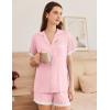 Ekouaer Womens Short Sleeve Pajamas Set Soft Sleepwear Button Down Lounge Set Lace Top and Shorts Pj Nightwear(Pink)