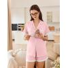 Ekouaer Womens Short Sleeve Pajamas Set Soft Sleepwear Button Down Lounge Set Lace Top and Shorts Pj Nightwear(Pink)
