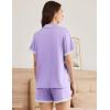 Ekouaer Womens Short Sleeve Pajamas Set Soft Sleepwear Button Down Lounge Set Lace Top and Shorts Pj Nightwear(Purple)