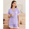 Ekouaer Womens Short Sleeve Pajamas Set Soft Sleepwear Button Down Lounge Set Lace Top and Shorts Pj Nightwear(Purple)