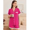 Ekouaer Womens Short Sleeve Pajamas Set Soft Sleepwear Button Down Lounge Set Lace Top and Shorts Pj Nightwear(Rose Red)