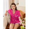 Ekouaer Womens Short Sleeve Pajamas Set Soft Sleepwear Button Down Lounge Set Lace Top and Shorts Pj Nightwear(Rose Red)
