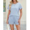 Ekouaer Womens Shorts Set Summer Outfits Short Sleeve Lounge Set 2 Pieces Soft Sleepwear Pajamas Set with Pockets(Clear Blue)