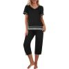 Ekouaer Capri Pajama Sets for Women Short Sleeve Tops Sleepwear Sleep Sets Pjs Sets Soft Two Piece Loungewear Sets(Black)
