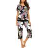 Ekouaer Capri Pajama Sets for Women Short Sleeve Tops Sleepwear Sleep Sets Pjs Sets Soft Two Piece Loungewear Sets(Black Floral)