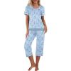 Ekouaer Capri Pajama Sets for Women Short Sleeve Tops Sleepwear Sleep Sets Pjs Sets Soft Two Piece Loungewear Sets(Blue Floral)