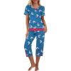 Ekouaer Capri Pajama Sets for Women Short Sleeve Tops Sleepwear Sleep Sets Pjs Sets Soft Two Piece Loungewear Sets(Blue Sheep)