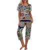 Ekouaer Capri Pajama Sets for Women Short Sleeve Tops Sleepwear Sleep Sets Pjs Sets Soft Two Piece Loungewear Sets(Bohemian)