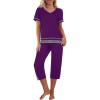Ekouaer Capri Pajama Sets for Women Short Sleeve Tops Sleepwear Sleep Sets Pjs Sets Soft Two Piece Loungewear Sets(Purple)