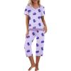 Ekouaer Capri Pajama Sets for Women Short Sleeve Tops Sleepwear Sleep Sets Pjs Sets Soft Two Piece Loungewear Sets(Purple Dinosaur)