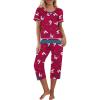 Ekouaer Capri Pajama Sets for Women Short Sleeve Tops Sleepwear Sleep Sets Pjs Sets Soft Two Piece Loungewear Sets(Rose Red Sheep)
