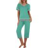 Ekouaer Capri Pajama Sets for Women Short Sleeve Tops Sleepwear Sleep Sets Pjs Sets Soft Two Piece Loungewear Sets(Turquoise)