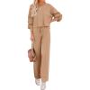 Ekouaer Knit Lounge Sets for Women 2 Piece Cozy Long Sleeve Pullover Sweater Top and Wide Leg Pants Set Pajamas Outfits(Khaki)