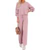 Ekouaer Knit Lounge Sets for Women 2 Piece Cozy Long Sleeve Pullover Sweater Top and Wide Leg Pants Set Pajamas Outfits(Pink)