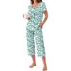 Ekouaer Pajama Set for Women Short Sleeve Top With Capri Pants Pjs 2 Piece Square Neck Loungewear Soft Sleepwear with Pockets(Blue Flower)