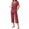 Ekouaer Pajama Set for Women Short Sleeve Top With Capri Pants Pjs 2 Piece Square Neck Loungewear Soft Sleepwear with Pockets(Dusty Rose)