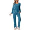 Ekouaer Pajamas for Women Set Soft 2 Piece Pjs Long Sleeve Sleep Set Loungewear With Pocket(Blue Green)