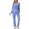 Ekouaer Pajamas for Women Set Soft 2 Piece Pjs Long Sleeve Sleep Set Loungewear With Pocket(Blue-wihte Flower)