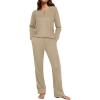 Ekouaer Waffle Knit Pajamas for Women Set Long Sleeve Pants Pj Henley Tops Lounge Sets Comfy Sleepwear with Pockets(Khaki)
