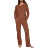 Ekouaer Waffle Knit Pajamas for Women Set Long Sleeve Pants Pj Henley Tops Lounge Sets Comfy Sleepwear with Pockets(Rusty Red)