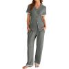 Ekouaer Womens Pajama Sets Short Sleeve Button Up Pjs, Chic Contrast Trim, Long Pants with Pockets,Soft Loungewear Set S-XXL(Dark Grey)