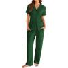 Ekouaer Womens Pajama Sets Short Sleeve Button Up Pjs, Chic Contrast Trim, Long Pants with Pockets,Soft Loungewear Set S-XXL(Green)