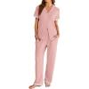 Ekouaer Womens Pajama Sets Short Sleeve Button Up Pjs, Chic Contrast Trim, Long Pants with Pockets,Soft Loungewear Set S-XXL(Pink)