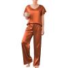 Ekouaer Women’s Satin Silky Pajama Set 2 Piece Short Sleeve Shirt with Long Pants Pjs Sets Soft PJ Loungewear S-XXL(Caramel)