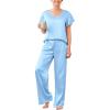 Ekouaer Women’s Satin Silky Pajama Set 2 Piece Short Sleeve Shirt with Long Pants Pjs Sets Soft PJ Loungewear S-XXL(Clear Blue)