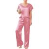 Ekouaer Women’s Satin Silky Pajama Set 2 Piece Short Sleeve Shirt with Long Pants Pjs Sets Soft PJ Loungewear S-XXL(Coral Pink)