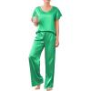 Ekouaer Women’s Satin Silky Pajama Set 2 Piece Short Sleeve Shirt with Long Pants Pjs Sets Soft PJ Loungewear S-XXL(Green)