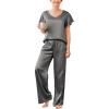 Ekouaer Women’s Satin Silky Pajama Set 2 Piece Short Sleeve Shirt with Long Pants Pjs Sets Soft PJ Loungewear S-XXL(Grey)
